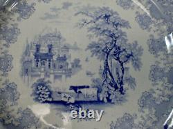 (6) Antique Dinner Plates E C Parma English Ironstone Blue Transferware ca. 1850