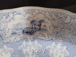 (6) Antique Dinner Plates E C Parma English Ironstone Blue Transferware ca. 1850