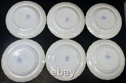 (6) Antique Dinner Plates E C Parma English Ironstone Blue Transferware ca. 1850