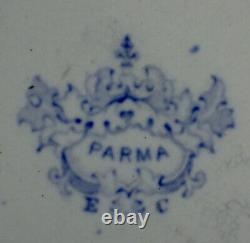 (6) Antique Dinner Plates E C Parma English Ironstone Blue Transferware ca. 1850