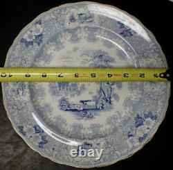 (6) Antique Dinner Plates E C Parma English Ironstone Blue Transferware ca. 1850