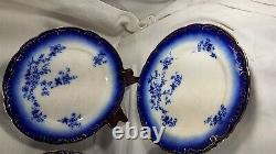 6 Antique Flow Blue LaBelle China 10.5 Dinner Plates Wheeling Pottery c1887