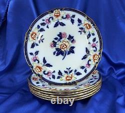 6 Antique Flow Blue Polychrome 10 Colorful Floral Dinner Plates Cauldon Exc