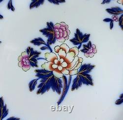 6 Antique Flow Blue Polychrome 10 Colorful Floral Dinner Plates Cauldon Exc