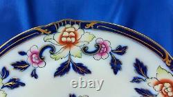 6 Antique Flow Blue Polychrome 10 Colorful Floral Dinner Plates Cauldon Exc