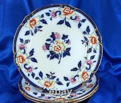 6 Antique Flow Blue Polychrome 10 Colorful Floral Dinner Plates Cauldon Exc