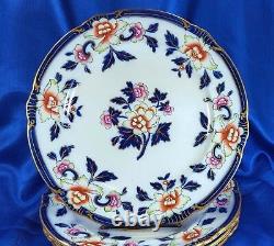 6 Antique Flow Blue Polychrome 10 Colorful Floral Dinner Plates Cauldon Exc