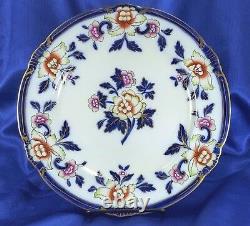 6 Antique Flow Blue Polychrome 10 Colorful Floral Dinner Plates Cauldon Exc