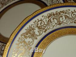 6 Antique French Porcelain Limoges Heavy Gold & Cobalt Blue Dinner Plates
