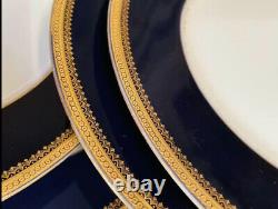 6 Antique Limoges France 1900s Cobalt Blue Gold Encrusted Dinner Plates STUNNING