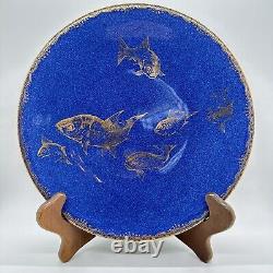 (6) Antique Wedgwood Fairyland Lustre 9-1/8 Blue Gold Dinner Plate Set Koi Fish