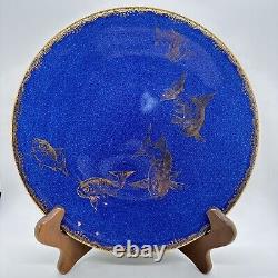 (6) Antique Wedgwood Fairyland Lustre 9-1/8 Blue Gold Dinner Plate Set Koi Fish