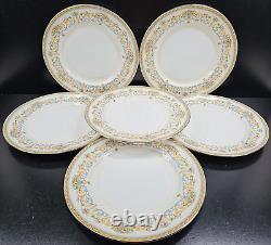 6 Aynsley Henley Dinner Plate Blue Backstamp Set Vintage Floral Gold England Lot