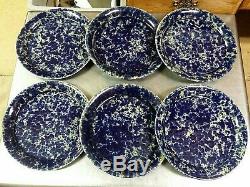 6 Bennington Blue Agate Stoneware 1669 Dinner Plates 10.5, Vermont Spatterware