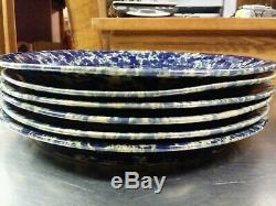 6 Bennington Blue Agate Stoneware 1669 Dinner Plates 10.5, Vermont Spatterware