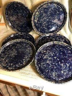 6 Bennington Potters Vermont Blue Tan Agate 10 Pottery Dinner Plates 1962 dg