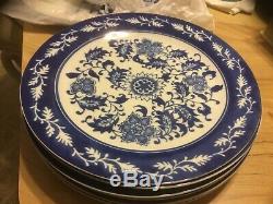 (6)-Bombay Co-Blue & White-Floral-Dinner Plates-10 7/8-FREE SHIPPING! -Beautiful