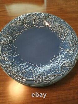 6 Bordallo Pinheiro Grape Blue Embossed Grapes and Vines Luncheon Dinner Plates