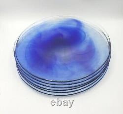 6 Bormioli Rocco Murano Blue Dinner Plates 11 Clear and Cobalt Blue Swirl Spain