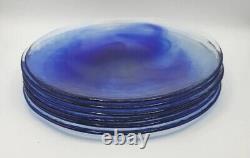 6 Bormioli Rocco Murano Blue Dinner Plates 11 Clear and Cobalt Blue Swirl Spain