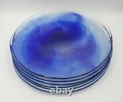 6 Bormioli Rocco Murano Blue Dinner Plates 11 Clear and Cobalt Blue Swirl Spain