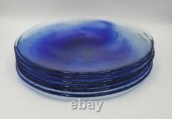 6 Bormioli Rocco Murano Blue Dinner Plates 11 Clear and Cobalt Blue Swirl Spain