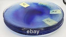 6 Bormioli Rocco Murano Blue Dinner Plates 11 Clear and Cobalt Blue Swirl Spain