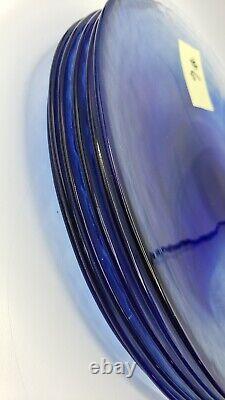 6 Bormioli Rocco Murano Blue Dinner Plates 11 Clear and Cobalt Blue Swirl Spain