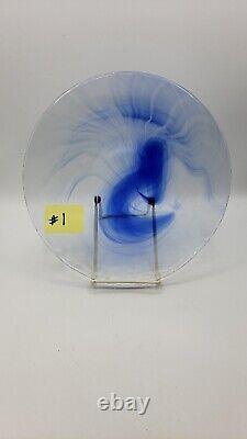 6 Bormioli Rocco Murano Blue Dinner Plates 11 Clear and Cobalt Blue Swirl Spain