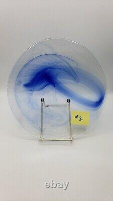 6 Bormioli Rocco Murano Blue Dinner Plates 11 Clear and Cobalt Blue Swirl Spain