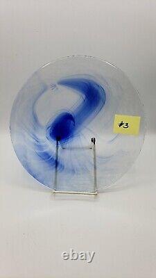 6 Bormioli Rocco Murano Blue Dinner Plates 11 Clear and Cobalt Blue Swirl Spain