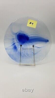 6 Bormioli Rocco Murano Blue Dinner Plates 11 Clear and Cobalt Blue Swirl Spain