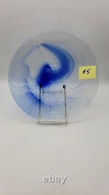 6 Bormioli Rocco Murano Blue Dinner Plates 11 Clear and Cobalt Blue Swirl Spain