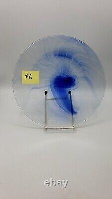 6 Bormioli Rocco Murano Blue Dinner Plates 11 Clear and Cobalt Blue Swirl Spain