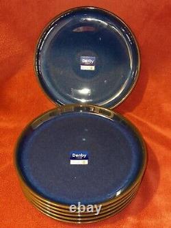 6 DENBY ENGLAND IMPERIAL BLUE 10 COUPE DINNER PLATES NEW with TAG