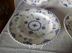 6 Dinner Plates Royal Copenhagen Blue Fluted Full Lace 10