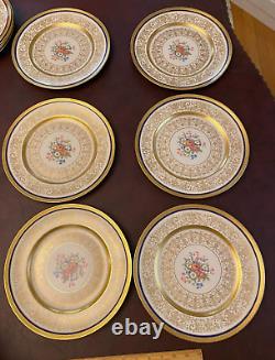6 Dinner plates Blue heavy Encrusted Gold Floral Arabia Finland Heinrich Selb