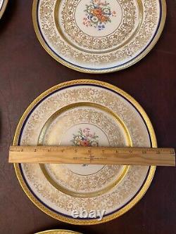 6 Dinner plates Blue heavy Encrusted Gold Floral Arabia Finland Heinrich Selb