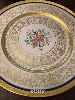 6 Dinner plates Blue heavy Encrusted Gold Floral Arabia Finland Heinrich Selb