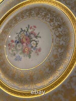 6 Dinner plates Blue heavy Encrusted Gold Floral Arabia Finland Heinrich Selb