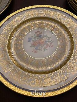 6 Dinner plates Blue heavy Encrusted Gold Floral Arabia Finland Heinrich Selb