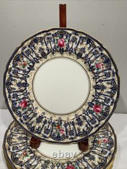 6 Elaborate Cobalt Blue Panels Gold Floral Dinner Plates Royal Doulton 1920's
