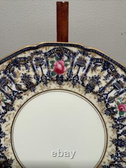 6 Elaborate Cobalt Blue Panels Gold Floral Dinner Plates Royal Doulton 1920's