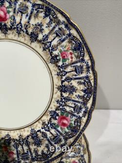 6 Elaborate Cobalt Blue Panels Gold Floral Dinner Plates Royal Doulton 1920's