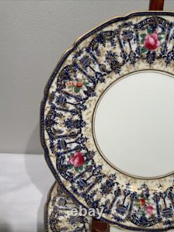 6 Elaborate Cobalt Blue Panels Gold Floral Dinner Plates Royal Doulton 1920's