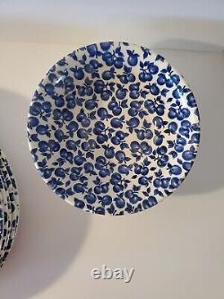 6 English Ironstone 9 3/4 Dinner Plates 4 Salad And 2 Soup Bowls Blue Apples