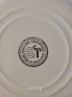 6 English Ironstone 9 3/4 Dinner Plates 4 Salad And 2 Soup Bowls Blue Apples