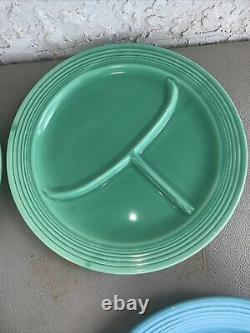6 Fiesta ware vintage divided, compartment plates, 2 orange, 3 green, 1 Blue