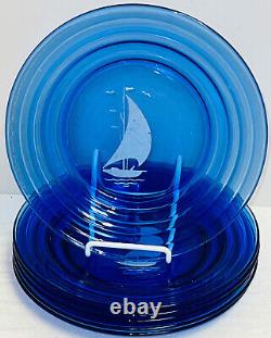 6 Hazel Atlas SHIPS SAILBOAT COBALT BLUE 9 DINNER PLATES