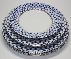 6 Lomonosov Imperial Russia Blue Net Plates (2) 10.75 / (2) 9.5 / (2) 8